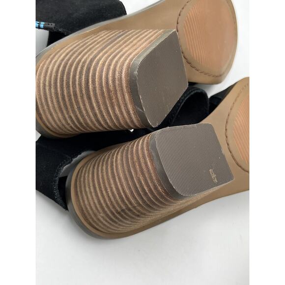 Tom's Majorca Black Suede Cutout Block Summer Stacked Heel Sandal Sz 8.5/39 - Picture 8 of 15